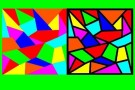 Die Farben der Flächen im linken und im rechten Bild sind beide Male dieselben